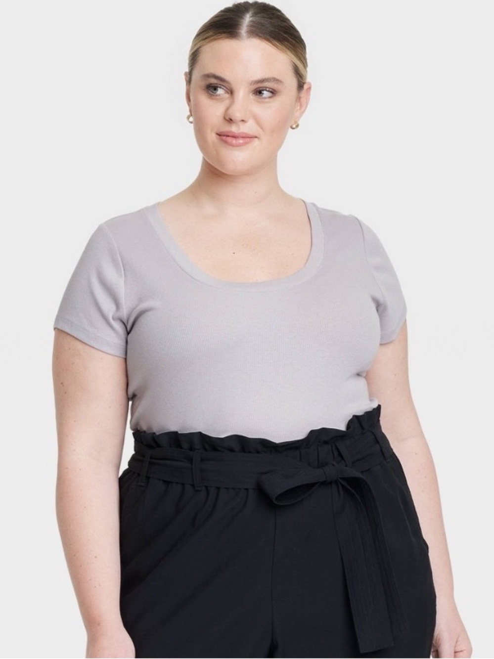 Women's Slim Fit Short Sleeve Ribbed Scoopneck T-Shirt - a New Day™ Gray
XXL